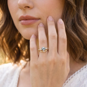Isadora’s Verdant | Round Moss Agate Vine Engagement Bridal Set 2pcs