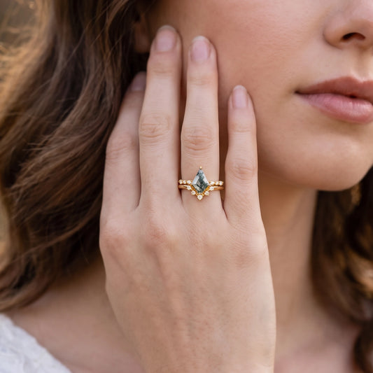 Eleonora’s Grace | Kite Cut  Moss Agate Vintage Bridal Duo