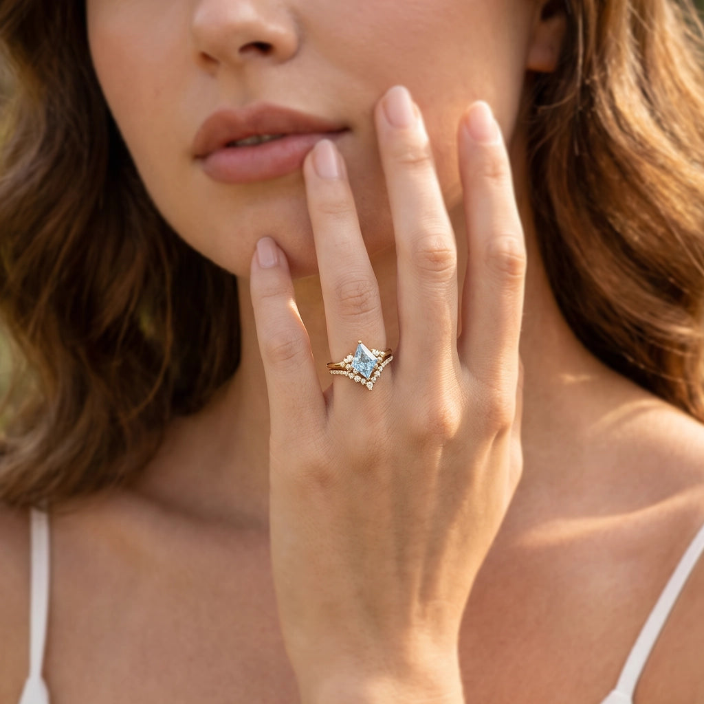 Celia’s Tide | Kite Cut Blue Aquamarine Bridal Set 2pcs