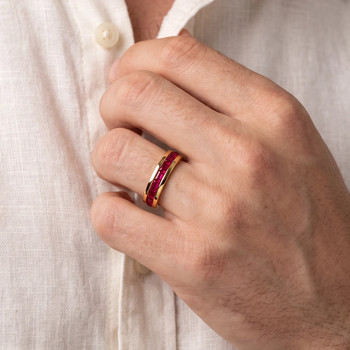 Odysseus’s Beacon | Half-Eternity Baguette Ruby Men’s Band