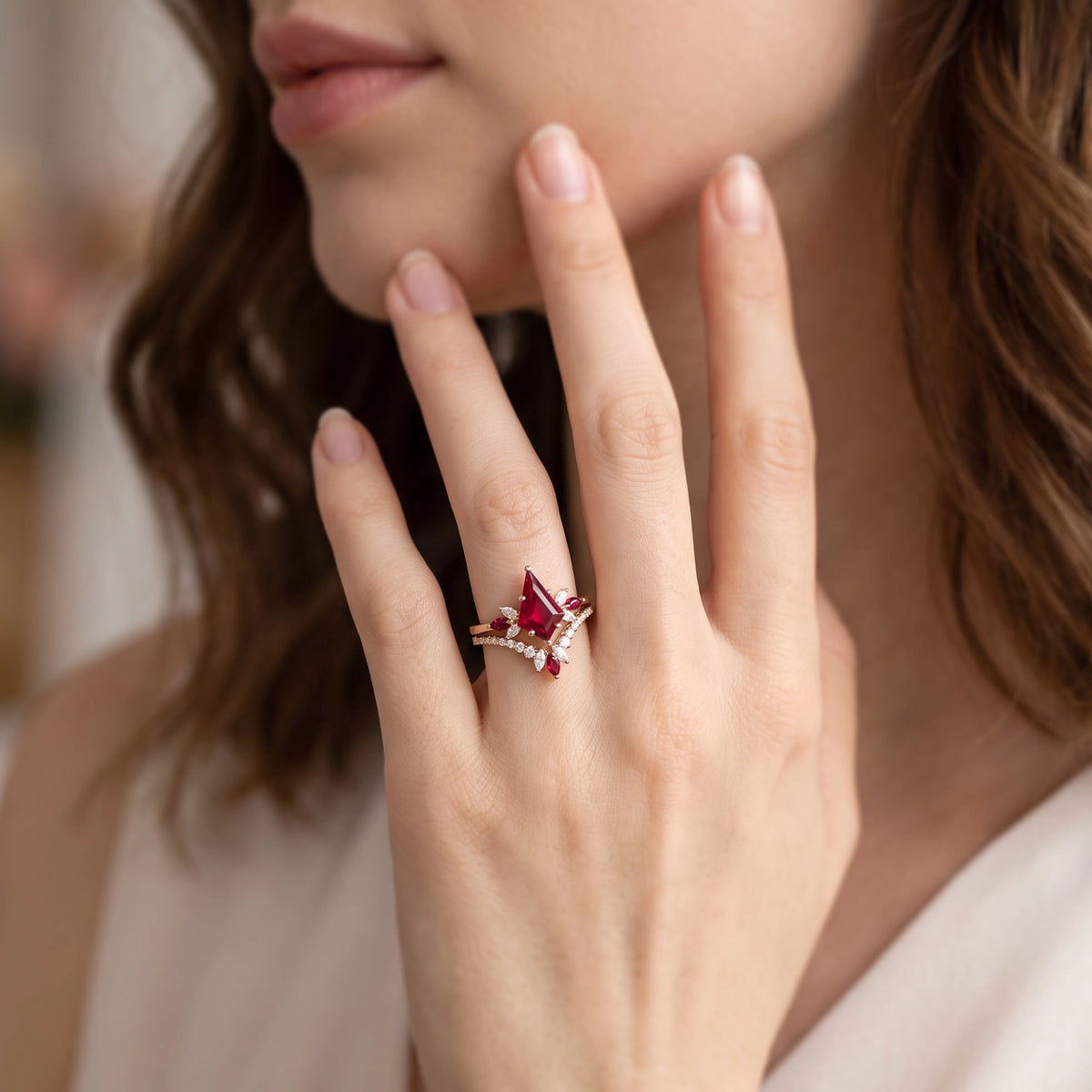 Titania’s Poppy | Vintage Kite-Cut Ruby Chevron  Bridal Set 2pcs