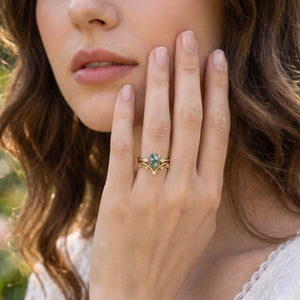 Isadora’s Verdant | Hexagon Moss Agate Trilogy Bridal Duo