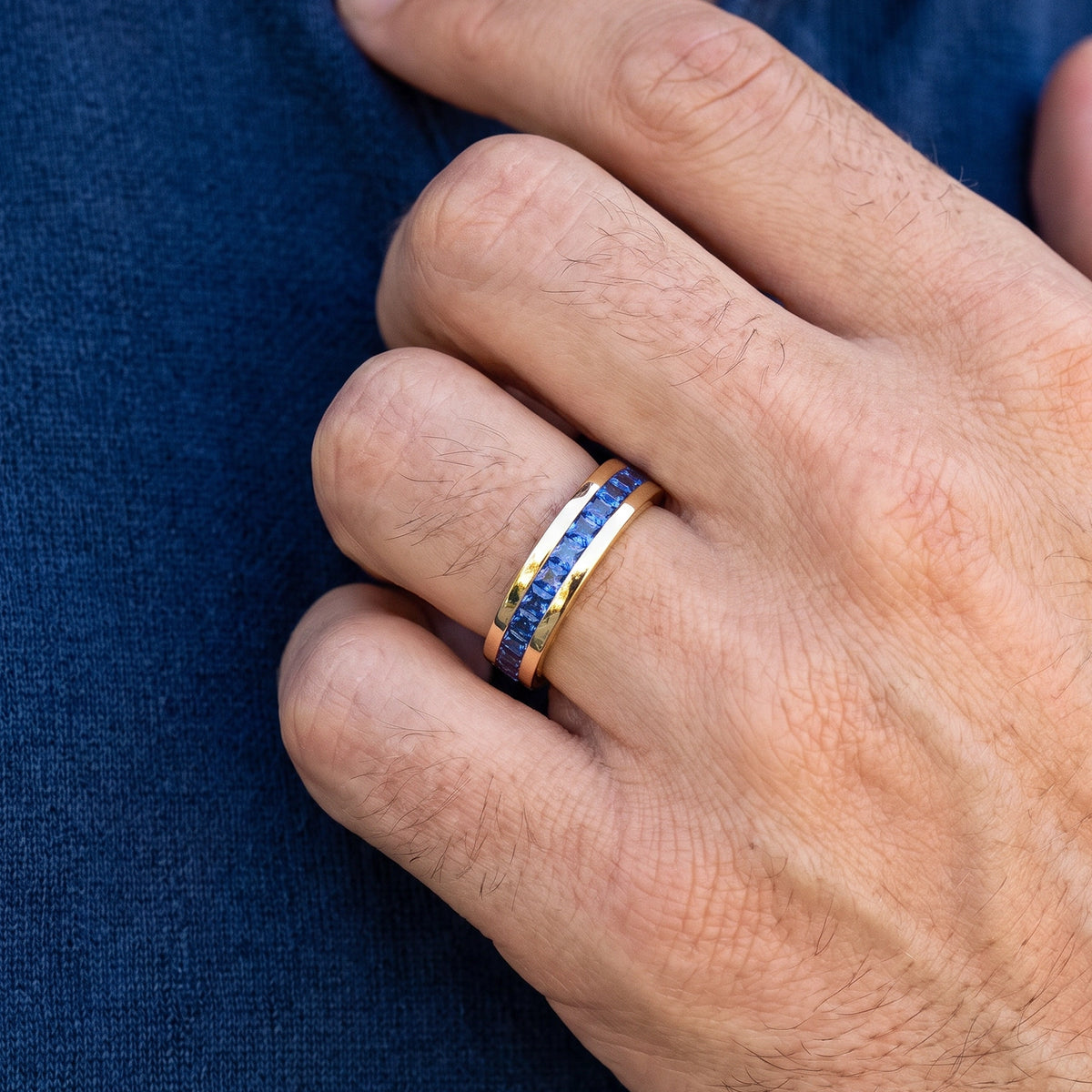 Odysseus’s Compass | Half-Eternity Square-Cut Cornflower Sapphire Men’s Band