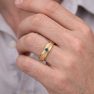 Orion’s Keystone | Bezel-Set Square Moss Agate Men’s Band