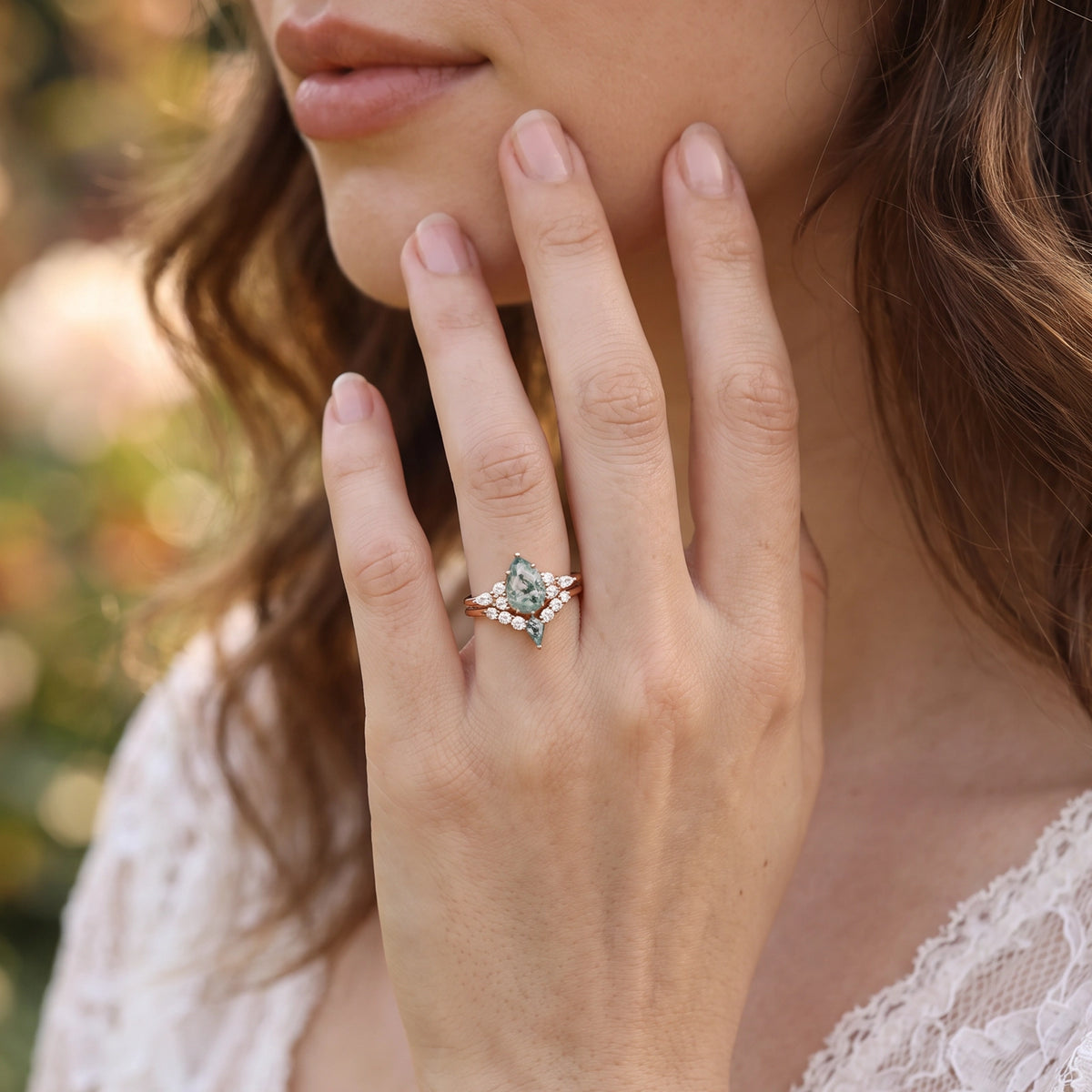 Genevieve’s Glade | Pear Moss Agate Chevron Bridal Duo