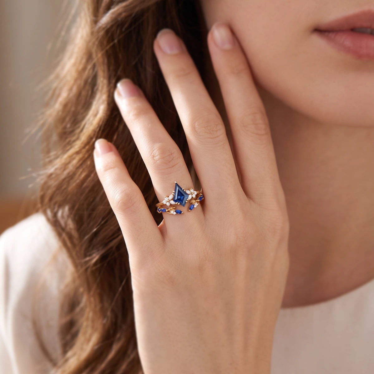 Joséphine’s Iris | Kite-Cut Blue Sapphire Foliage Bridal Set 2pcs