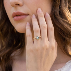 Marguerite’s Foliage | Oval Moss Agate Engagement Ring