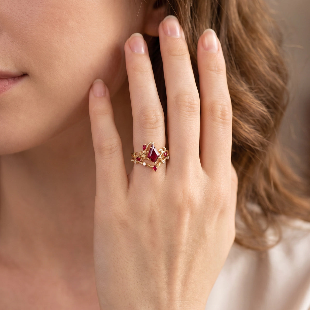 Briar’s Ember | Kite Cut Ruby Foliage Bridal Duo