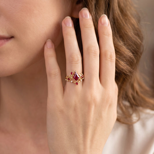 Briar’s Ember | Kite Cut Ruby Foliage Bridal Duo