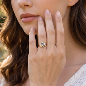 Daphne’s Verdure | Pear Cut Moss Agate Foliage Bridal Duo
