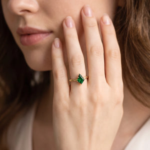 Alexandra’s Aigrette | Kite Fantasy-Cut Emerald Solitaire Engagement Ring
