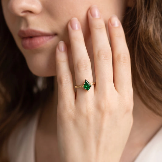 Alexandra’s Aigrette | Kite Fantasy-Cut Emerald Solitaire Engagement Ring