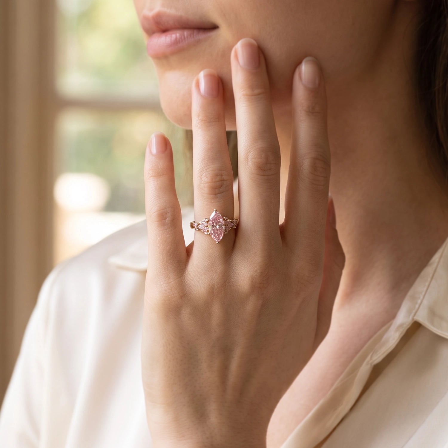 Valentina‘s Pavilion | 2CT Marquise Pink Sapphire Vintage Engagement Ring