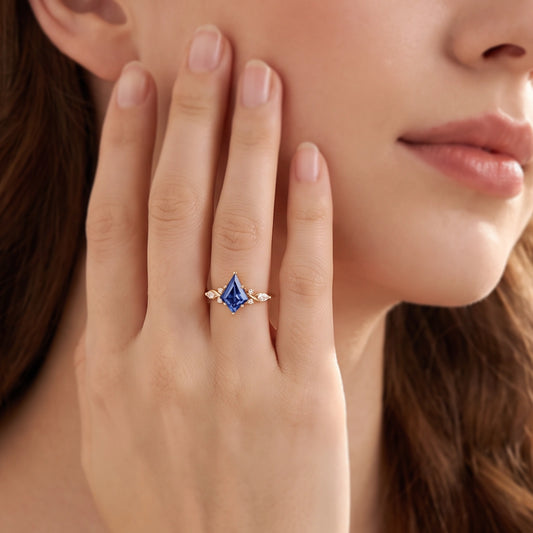 Aphrodite’s Iris | Kite-Cut Blue Sapphire Foliage Engagement Ring