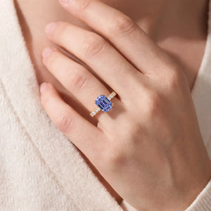Marina’s Epoch | 3CT Emerald Cut Blue Sapphire Solitaire Engagement Ring