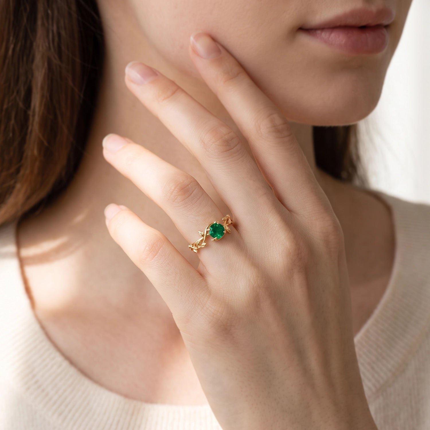 Isadora’s Eden | Round Emerald Foliage Engagement Ring