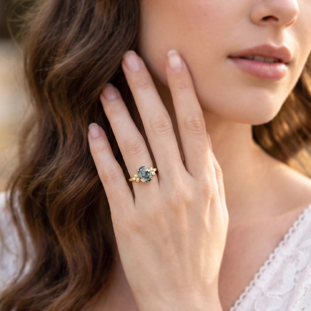 Isadora's Vitality | Oval Moss Agate Engagement Ring