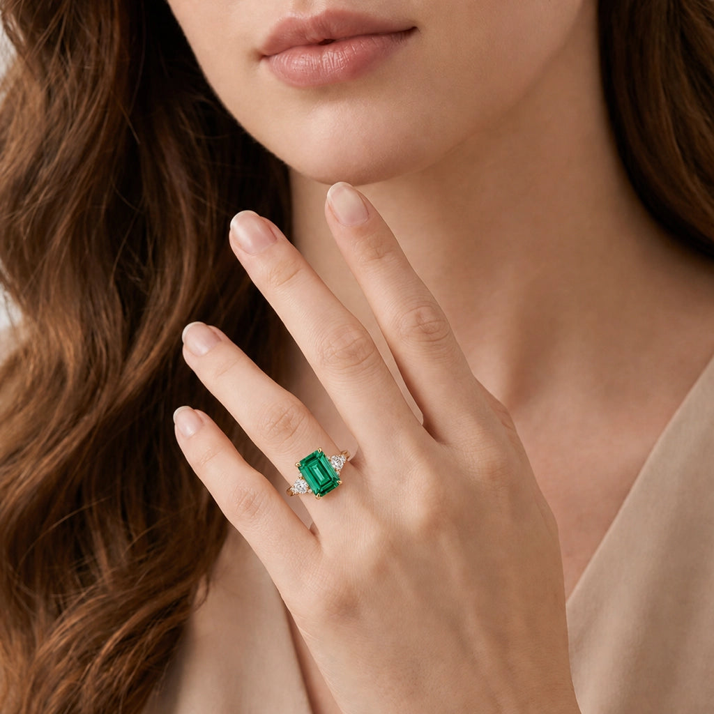 Flora's Ode | 3CT Green Emerald Engagement Ring.