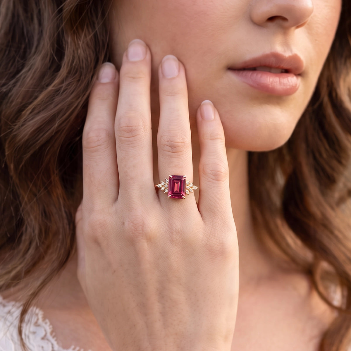 Juliet’s Crimson | 3CT Emerald Cut Ruby Engagement Ring