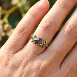 Isadora’s Prism | Hexagon Alexandrite Emerald Accents Engagement Ring