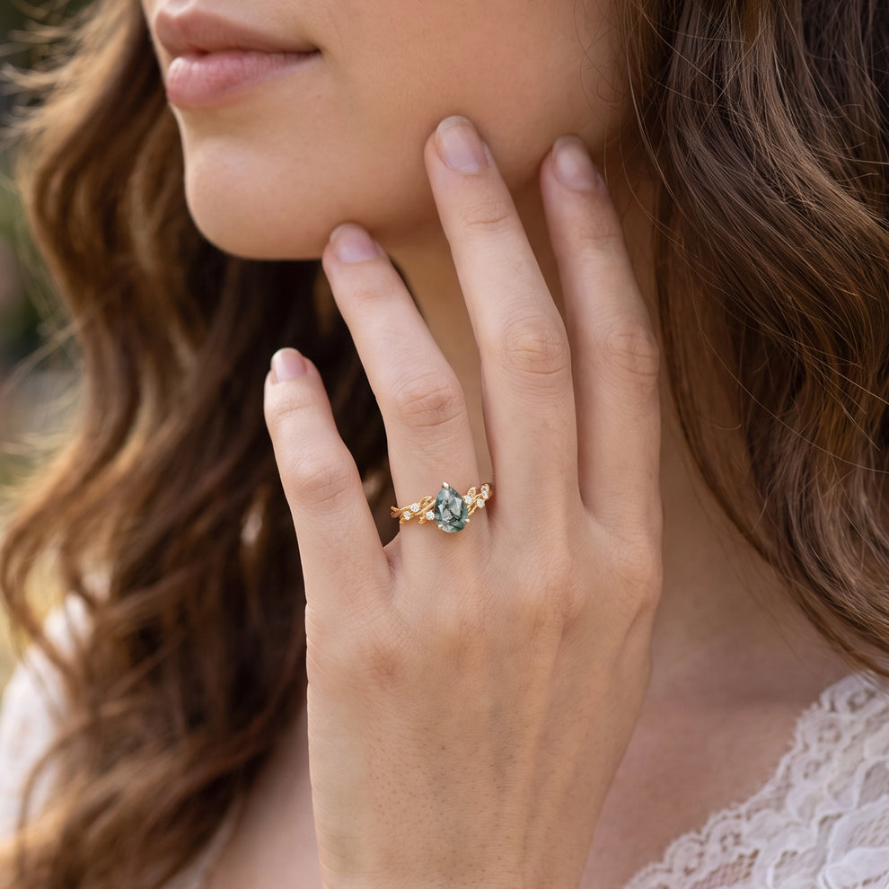 Cressida’s Eternal | Pear Cut Infinity Moss Agate Ring