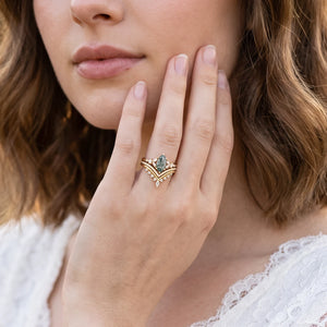 Sylvie’s Convergence | Marquise Moss Agate Chevron Trio Bridal Set