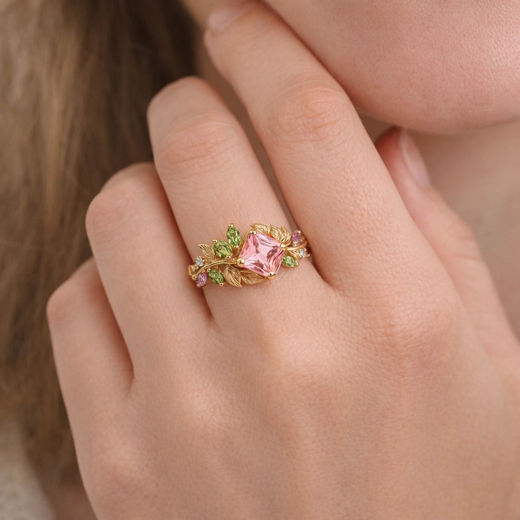 Celeste’s Blossom | Pink Princess Cut Tourmaline Engagement Ring