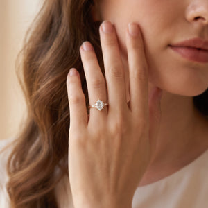 Ariadne’s Lumière | Hexagon Fantasy-Cut White Sapphire Cluster Engagement Ring