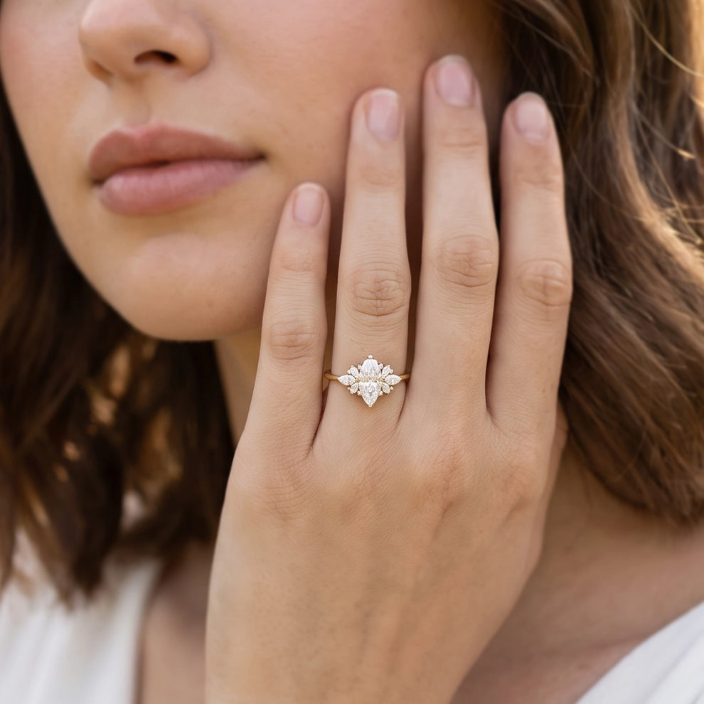 Aurora’s Wings | Marquise Diamond Cluster Engagement Ring