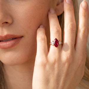 Valencia’s Crimson | 2CT Marquise Ruby Vintage Engagement Ring