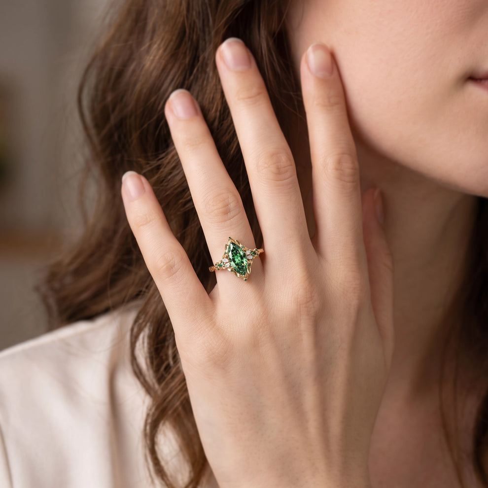 Guinevere’s Avalon | 2CT Marquise Green Sapphire Vintage Engagement Ring