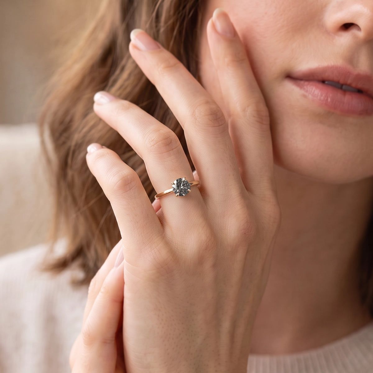 Astrid’s Stardust | 1.5CT Round Salt & Pepper Diamond Solitaire Engagement Ring
