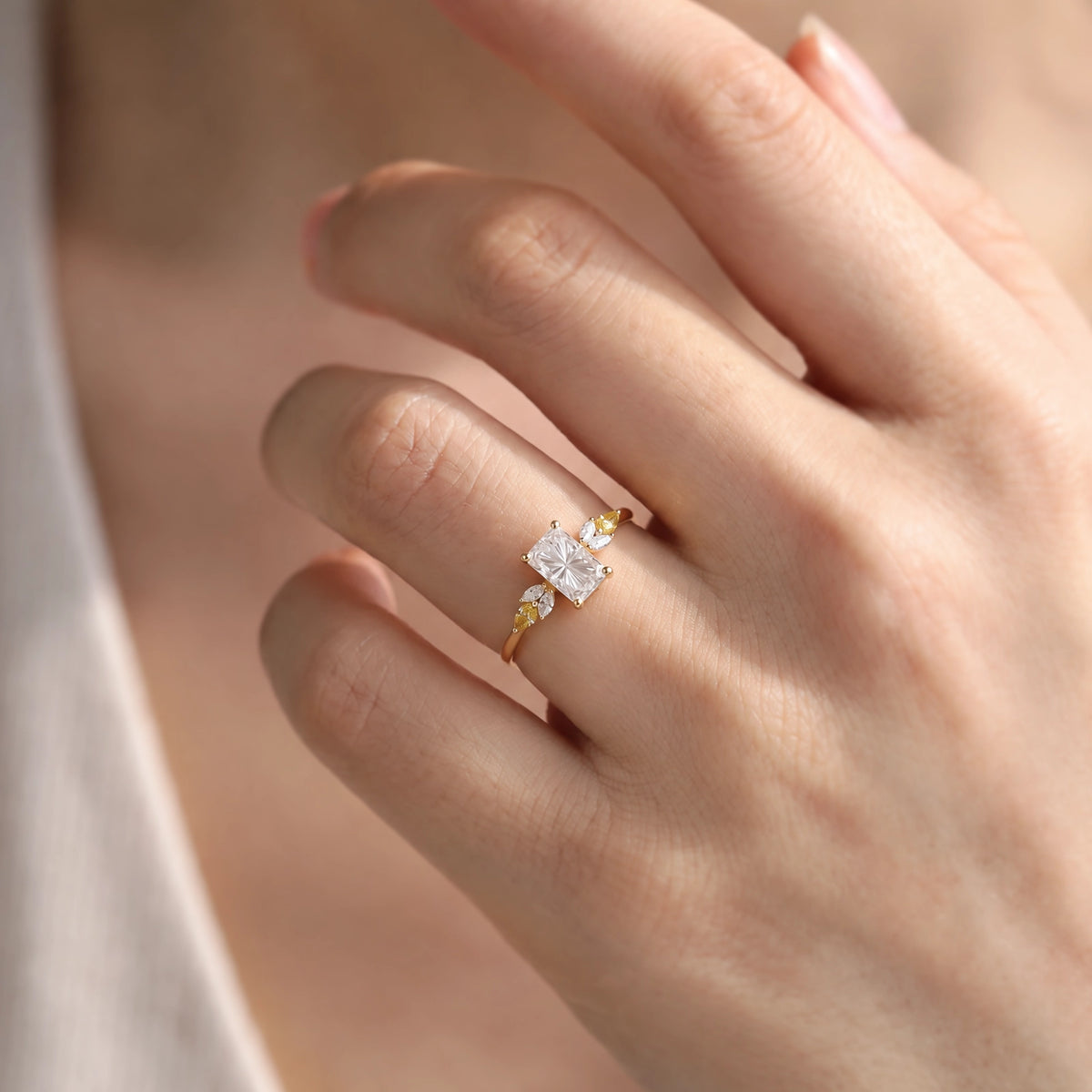 Joséphine’s Parterre | Fantasy-Cut Rectangular White Sapphire Cluster Engagement Ring