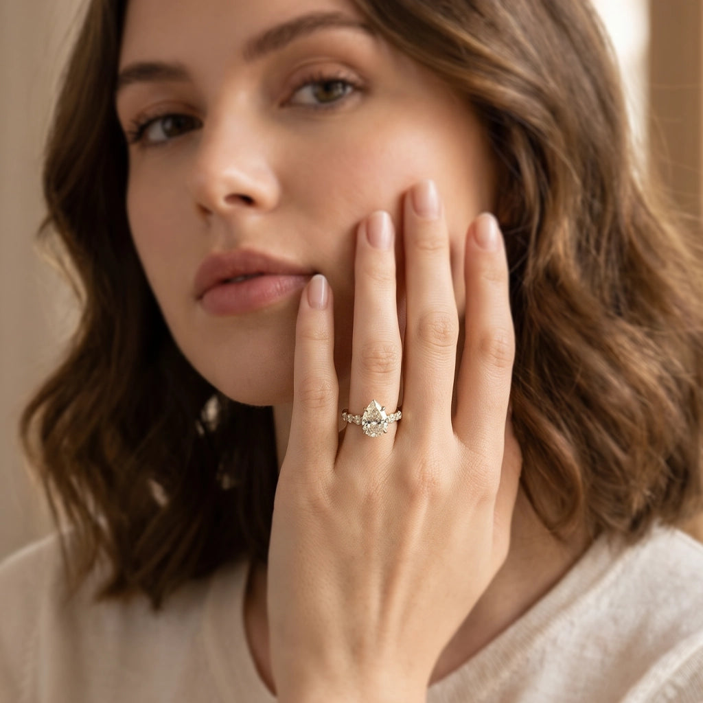 Aurora’s Radiance | 2CT Pear Cut Diamond Engagement Ring