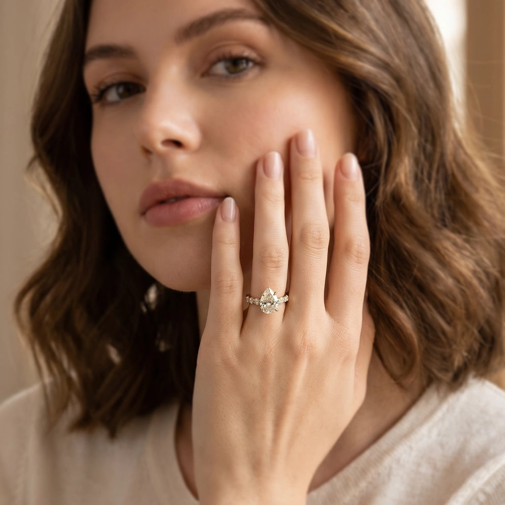 Aurora’s Radiance | 2CT Pear Cut Diamond Engagement Ring