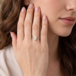 Miranda’s Aurora | Fantasy-Cut Marquise White Sapphire Foliage Filigree Vintage Engagement Ring