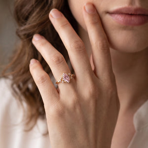 Elysia’s Dawn | Oval Pink Sapphire Vintage Engagement Ring