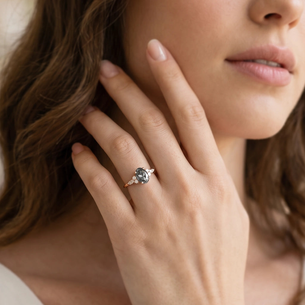 Isadora’s Guard | 1CT Vintage Oval Salt & Pepper Diamond Mixed Engagement Ring