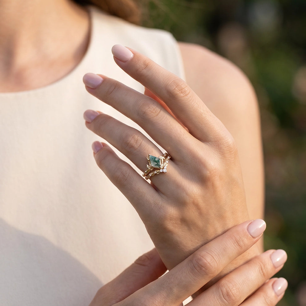 Sylvie’s Grove | Classic Moss Agate Leafy Bridal Set 2pcs.