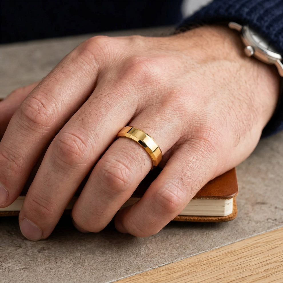 Ribbed Edge | Polished Men’s Wedding Band.