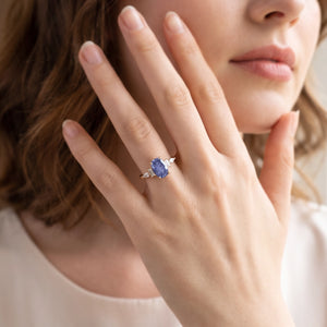 Rosalind’s Cerulean | Elongated Cushion Fantasy-Cut Cornflower Sapphire Engagement Ring