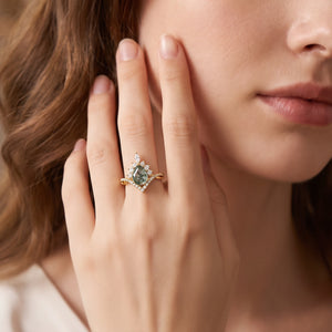 Isolde’s Whisper | Pear Moss Agate Vintage Engagement Ring