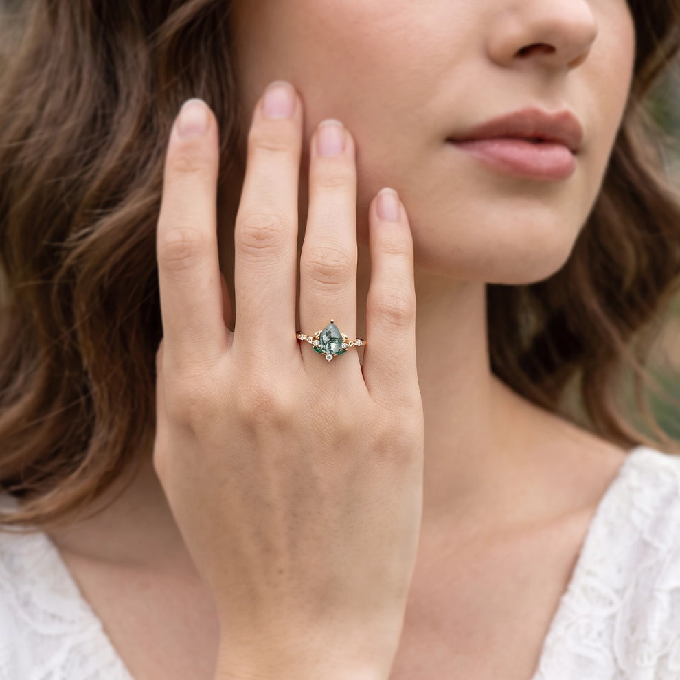 Seraphina’s Verdant | Pear Moss Agate Engagement Ring
