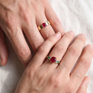 Valencia’s Tessera | Vintage Hexagon Ruby & Tension Set Couple Set