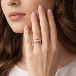 Peony’s Bloom | Honeycomb Hexagon Pink Sapphire Bridal Set 2pcs