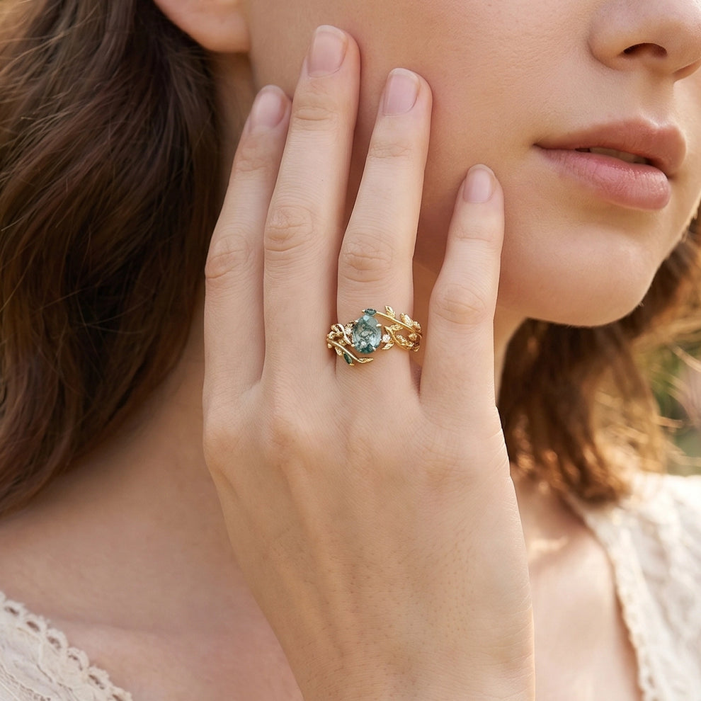 Adela’s Canopy | Moss Agate Leafy Bridal Set 2pcs.