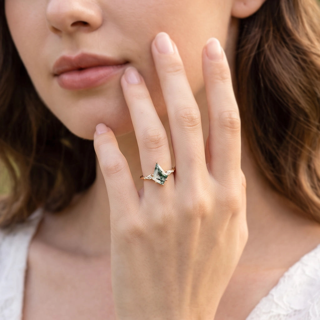 Isadora’s Gilded | Classic Kite Moss Agate Engagement Ring
