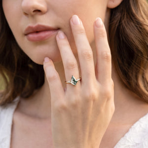 Isadora’s Gilded | Classic Kite Moss Agate Engagement Ring