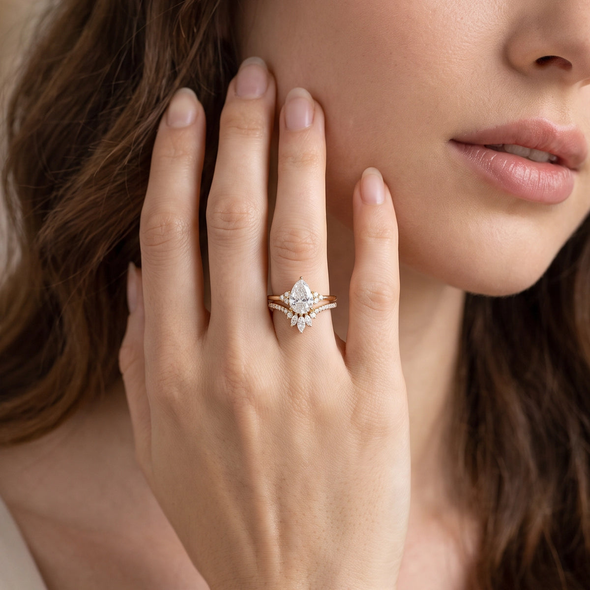 Ophelia‘s Coronet | 1.5CT Pear Diamond Chevron Bridal Duo