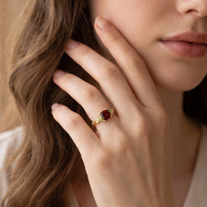 Scarlett’s Ember | Cushion Cut Garnet Solitaire Engagement Ring